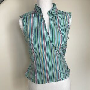 Harve Benard Blue Striped Wrap Tie Sleeveless Top. Medium. Y2K